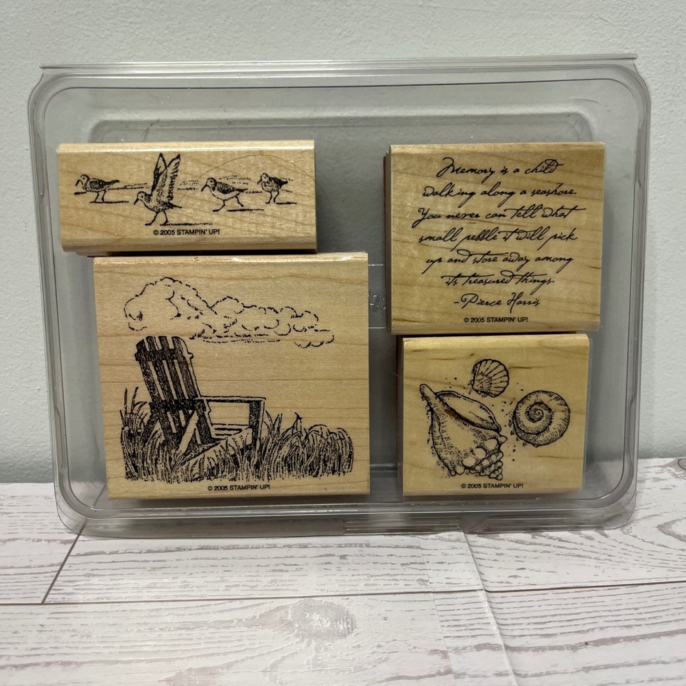 Stampin Up Treasured Things 2005 Wood Mount Rubber Stamp Set Beach Coastal 4pc